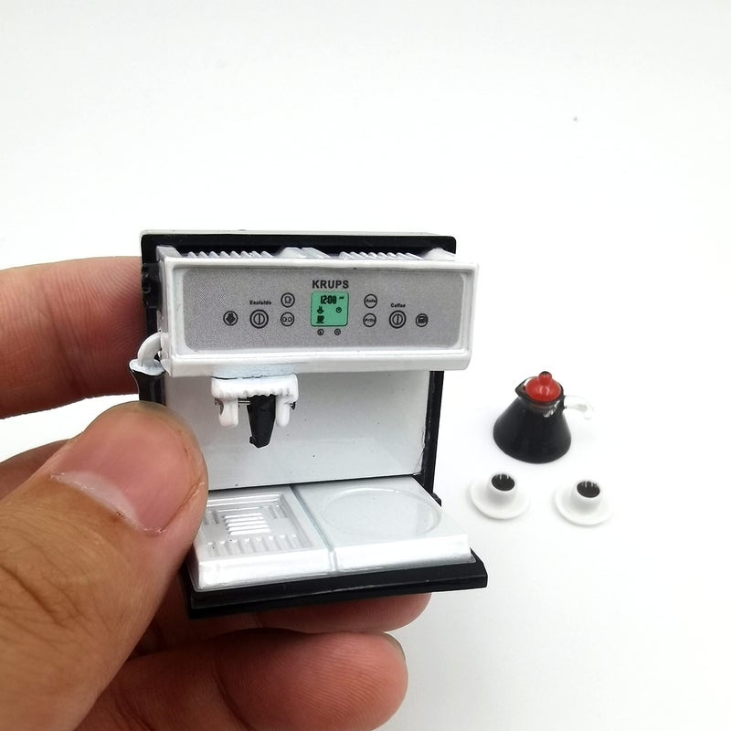 SXFSE 1:12 Dollhouse Miniature Coffee Machine, Mini Simulation Coffee Maker Machine Kitchen Accessories(Coffee Machine + Coffee Pot) - Image 2